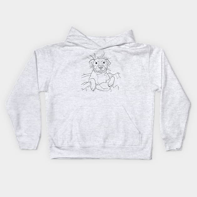 Cute goofy Pittbull line art dog illustration Kids Hoodie by illograph